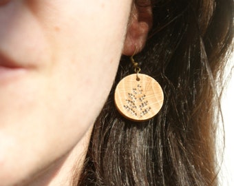 leaf wooden earrings, fern earrings, wooden rustic earrings, leaf earrings, natural earrings, rustic wooden earrings, gift for her