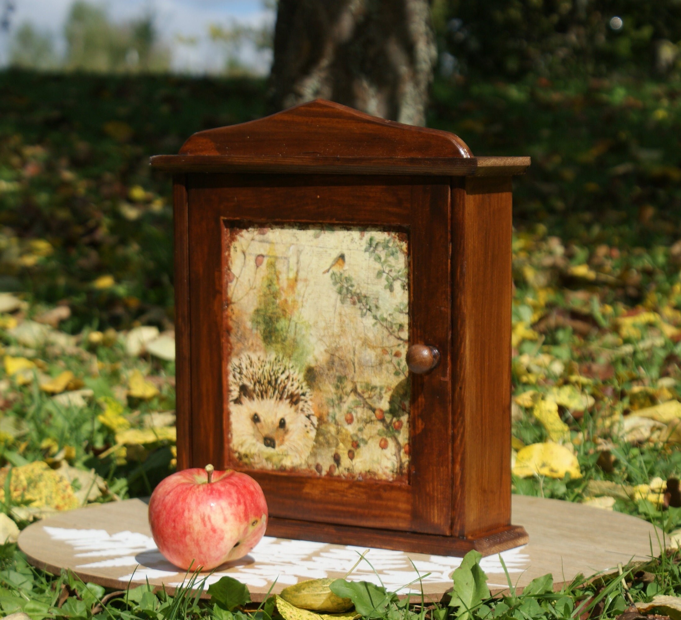 Wooden Key Box, Rustic Key Box, Forest Key Hanger, Decoupage Key Box ...