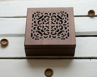 wooden box, jewelry box, openwork box, small box, rustic box, rustic wooden box
