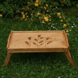 rustic breakfast tray with legs, wooden tray, serving tray, bed tray, bed table, laptop table, laptop tray, rustic tray, pyrography tray