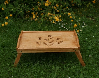 rustic breakfast tray with legs, wooden tray, serving tray, bed tray, bed table, laptop table, laptop tray, rustic tray, pyrography tray