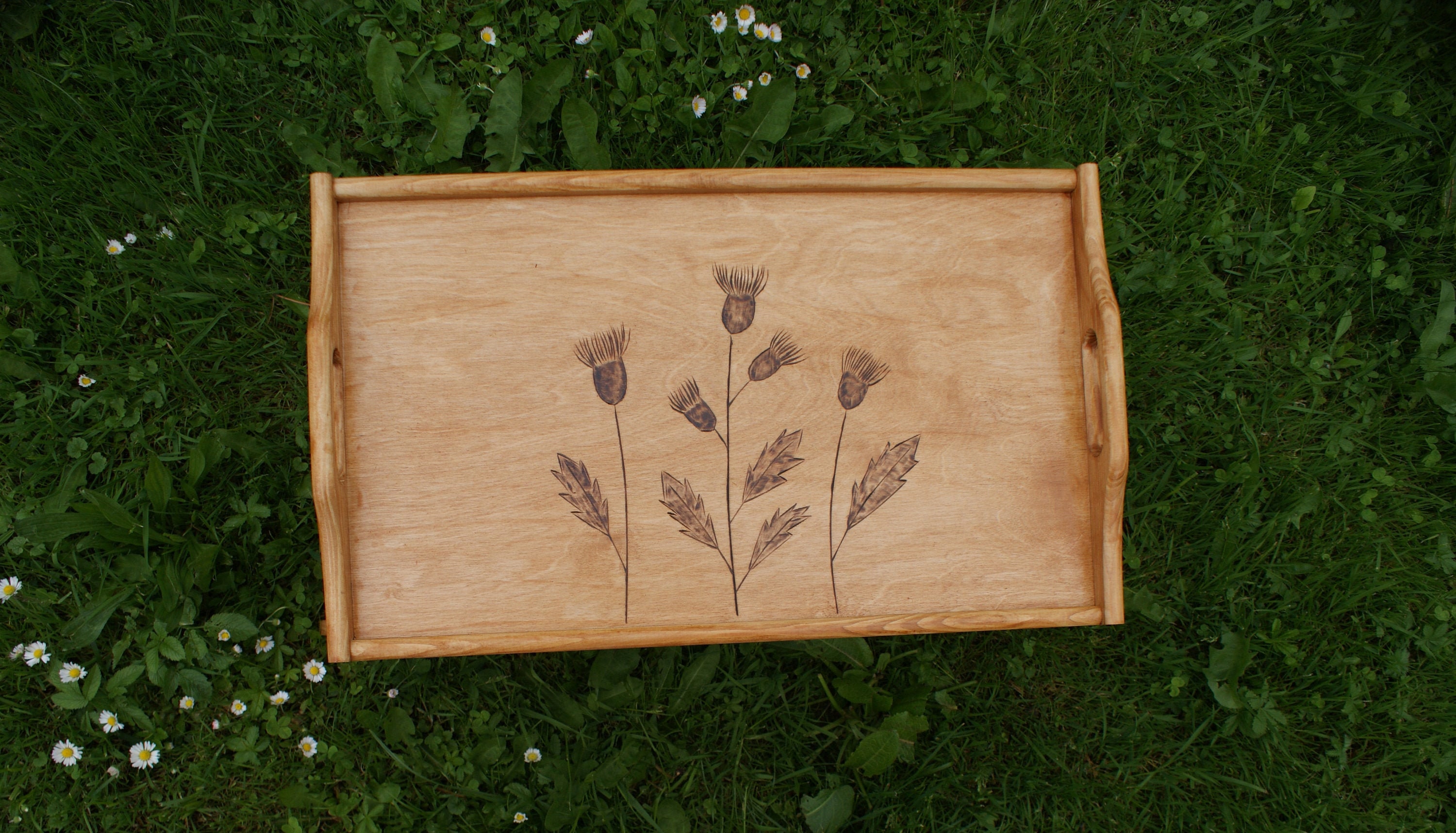 Wooden tray with legs breakfast tray rustic tray thistle tray Etsy