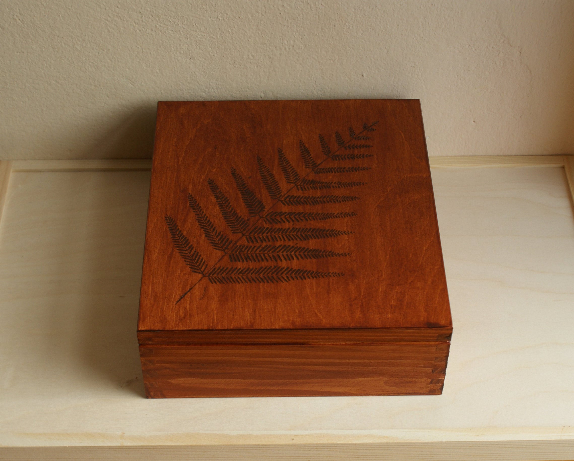 Wooden Tea Box, Rustic Tea Box, Fern Box, Leaf Box, Rustic Box, Wooden ...