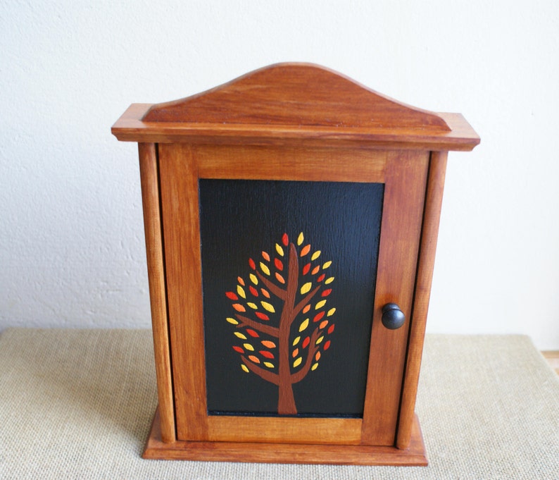 autumn wooden key box, wooden key holder, wall key hanger, wooden key organizer, tree hanger, painted key box image 3