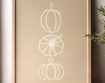Modern Line Art Pumpkins Print: Neutral Fall Decor (Digital Download)