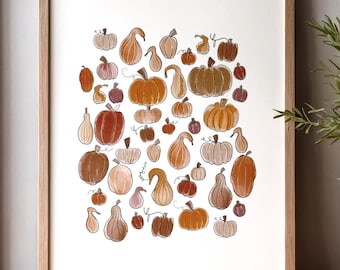 Fall Pumpkin Watercolor Art Print: Autumn Wall Decor (Digital Download)