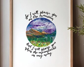 Mountain Cabin Watercolor Wall Art: Highlands Hillsong Lyrics (Digital Download)
