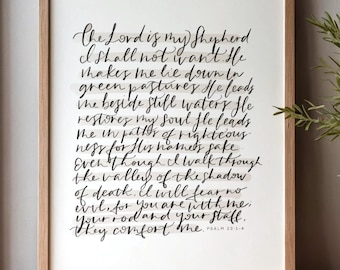 Psalm 23 Christian Wall Art: Watercolor Scripture Print (Digital Download)