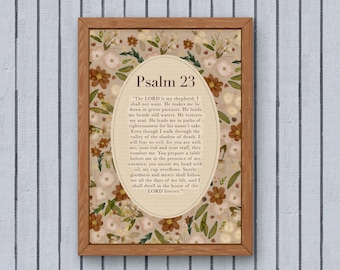 Printable Psalm 23 Floral Watercolor Scripture Wall Art, Christian Wall Decor (Digital Download)