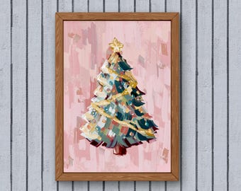 Printable Pink Christmas Tree Wall Art, Modern Holiday Neutral Decor : (Digital Download)
