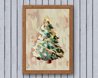 Printable Christmas Tree Wall Art, Modern Holiday Neutral Decor : (Digital Download)