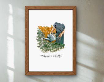 Print Faithful Gardener Painting: Christian Wall Decor, Gardener Gift