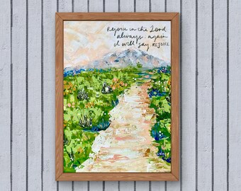 Printable Rejoice Always Scripture Mountain Landscape Print, Thick Stroke Acrylic Art (Digital Download)