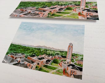 Lynchburg VA Watercolor Fine Art Giclee Print: Campus Landscape Graduation Gift, Diploma Art