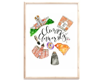 Instant Download | Clemson University Art Print | Original Watercolor Painting | 8X10, 11X14, 16X20