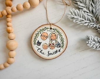 Custom Hand Painted Family Christmas Ornament on Wood Slice | Christmas Gift