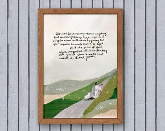 Printable Jesus Shepherd Watercolor Scripture Wall Art, Christian Wall Decor, Hand Painted (Digital Download)