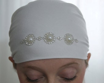 Head SCARF-w/Pearl Medallion Rhinestones,Sparkle Scarves,Fashionable Scarves,Cancer,Alopecia,Chemo,Bandana Headcovering,Hair Loss