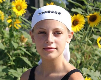 Head SCARF- w/ Clear Rhinestone Flowers,Sparkle Scarves,Fashionable Scarves,Cancer Scarves,Alopecia,Chemo,Bandana Headcovering,Hair Loss