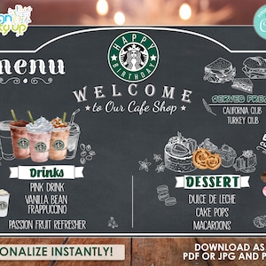 Starbucks Menu Coffee Board - Café Shop Menu Board - Poster 36" x24"