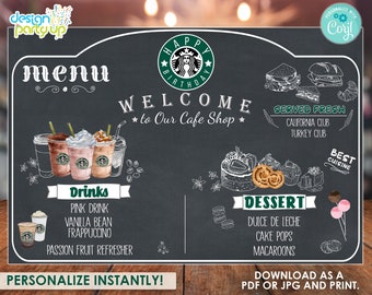 Starbucks Menu Coffee Board - Café Shop Menu Board - Poster 36" x24"