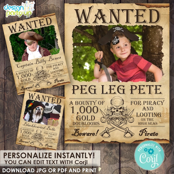 WANTED Pirate Poster - 8.5" x11",  11"x17" and 18" x24"