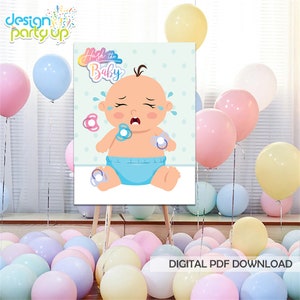 Pin den Schnuller auf das Crying Baby Game Poster