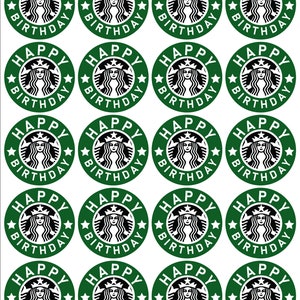 Starbucks Happy Birthday DIGITAL Labels - 8-1/2" x 11" 20 Labels per Sheet 2" Round