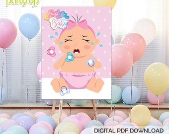 Pin the Pacifier on the Crying Baby Game Poster