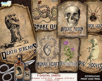 Apothecary Potion Bottle Labels: Printable Halloween Decor (PDF ONLY)