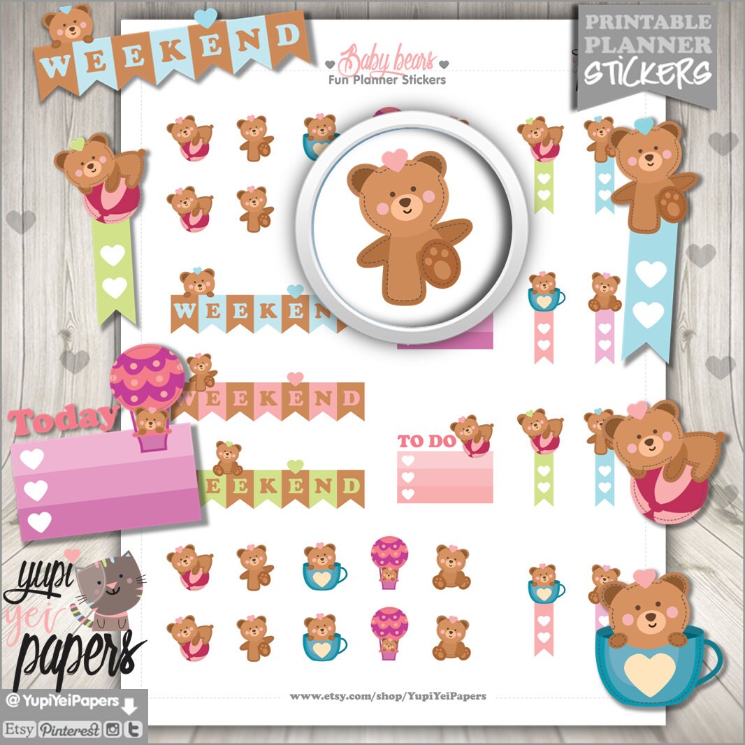 Baby Bear Stickers Planner Stickers Baby Bear Weekend Bear Etsy