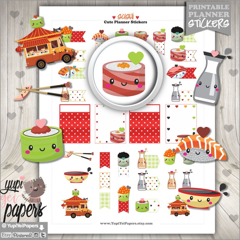 Sushi Stickers Planner Stickers Cute Stickers Food Truck Etsy