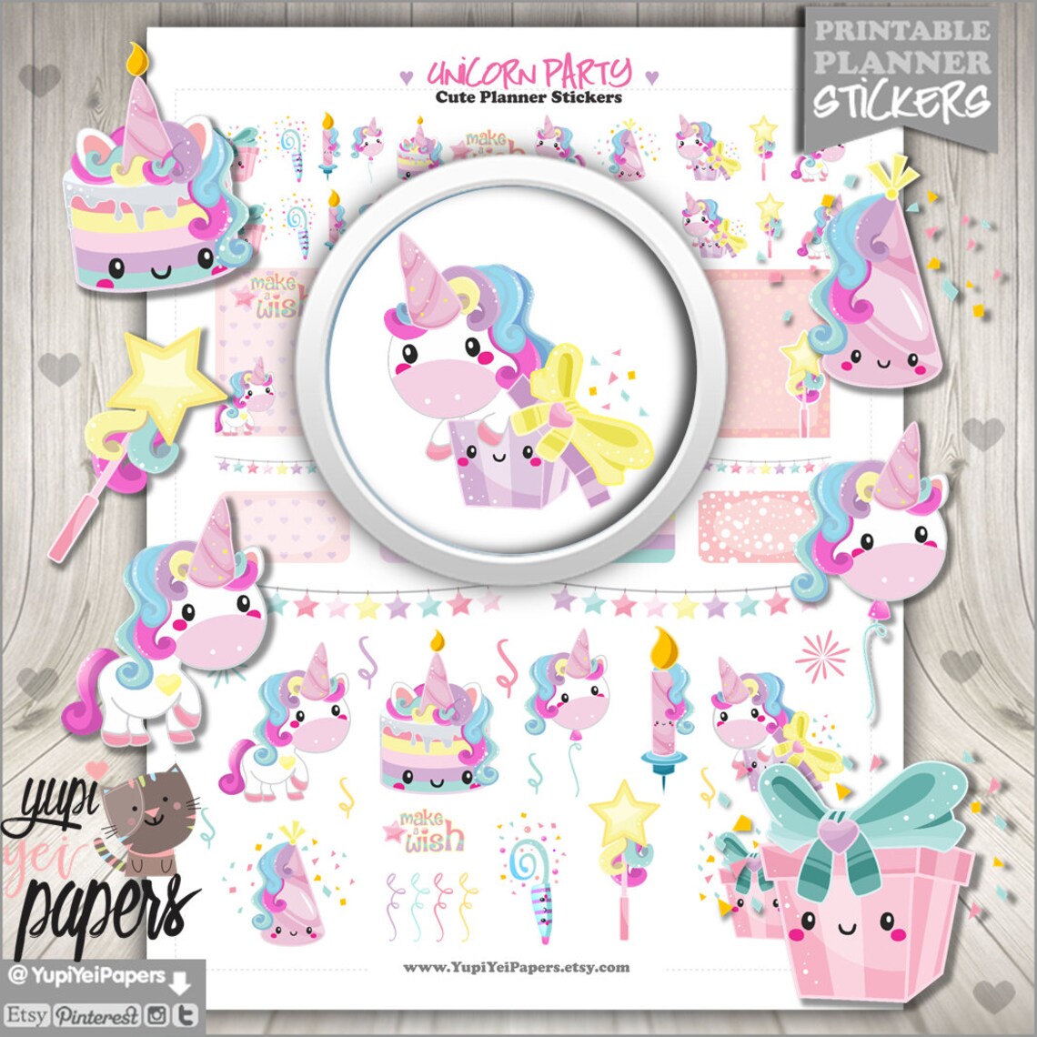 unicorn stickers planner stickers printable planner etsy