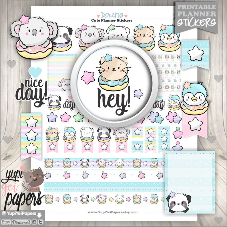 Penguin Stickers Sweet Stickers Donut Stickers Animal Stickers Panda Stickers Cat Stickers Koala Stickers Stickers Doughnut Stickers