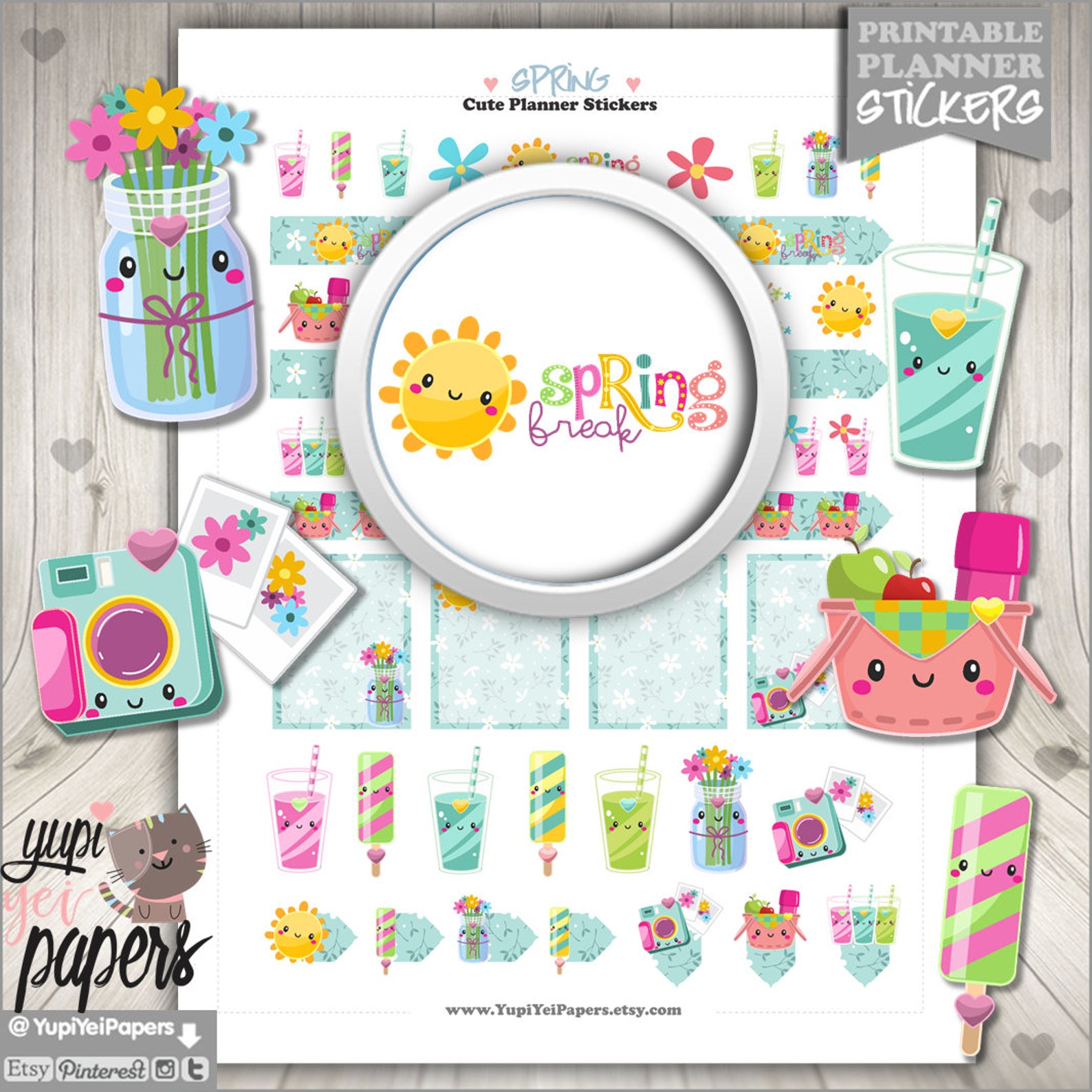 Spring Stickers Planner Stickers Spring Break Printable | Etsy