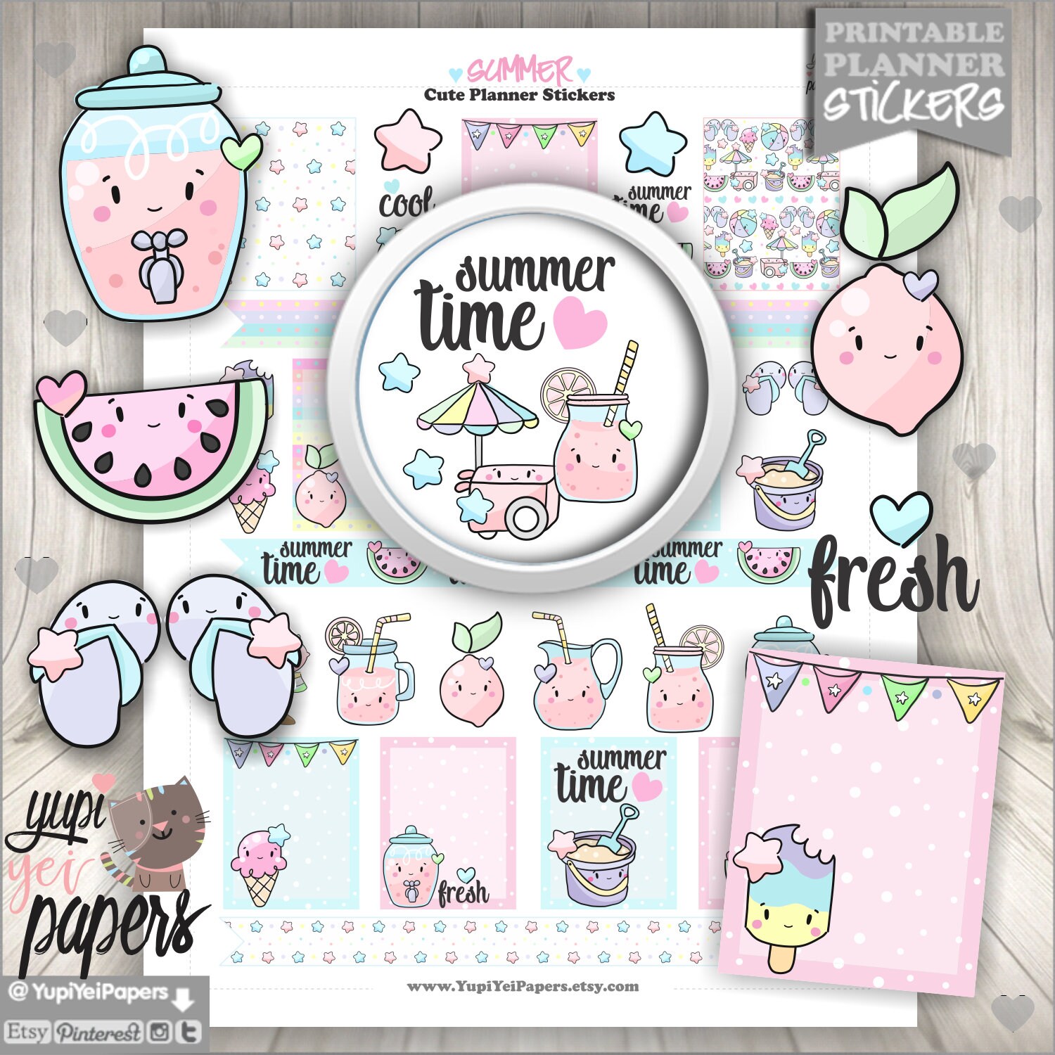 summer stickers printable planner stickers planner etsy
