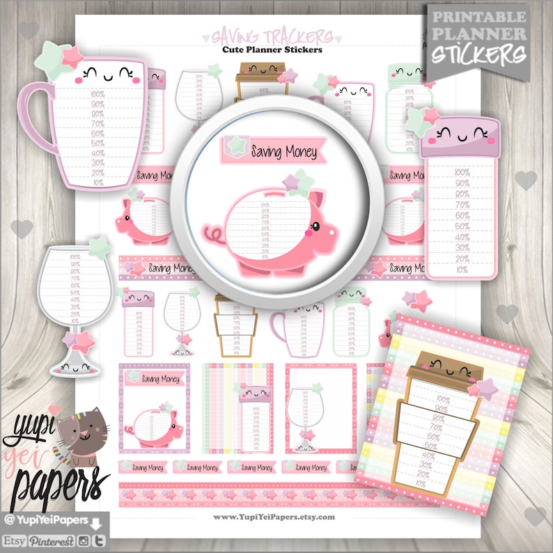 Digital Stickers Piggy Bank Stickers Finance Saving Tracker Stickers Save Money Stickers COMMERCIAL USE Printable Planner Stickers