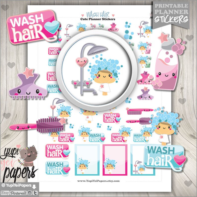 Wash Hair Stickers Planner Stickers Printable Planner - Etsy