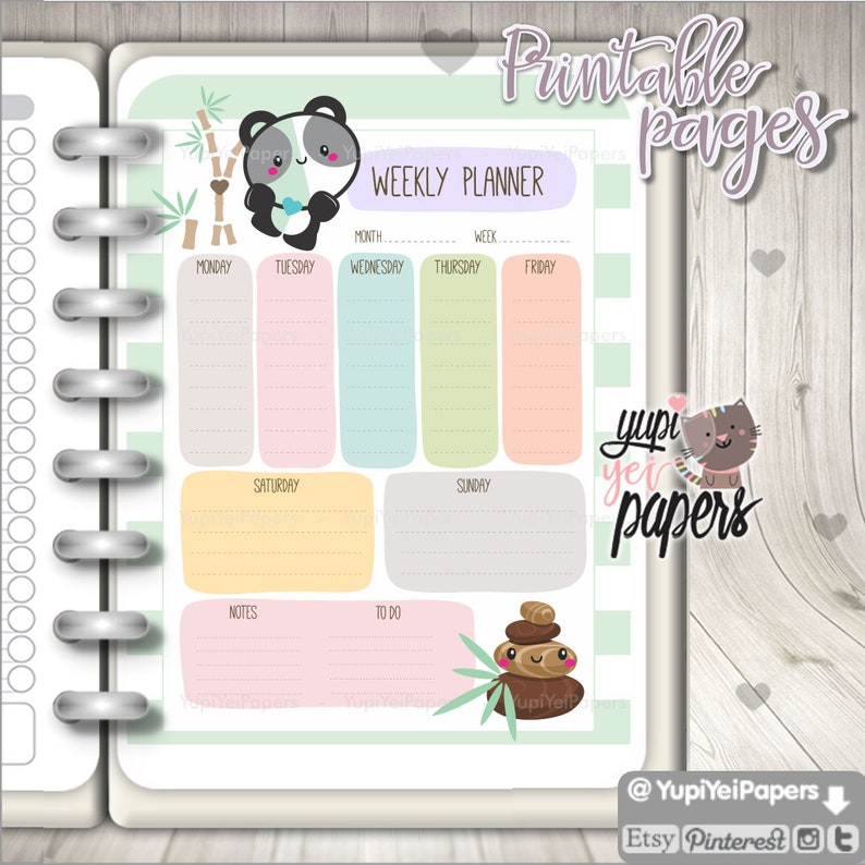 Panda Weekly Planner Panda Insert Panda Planner Accesories Etsy UK