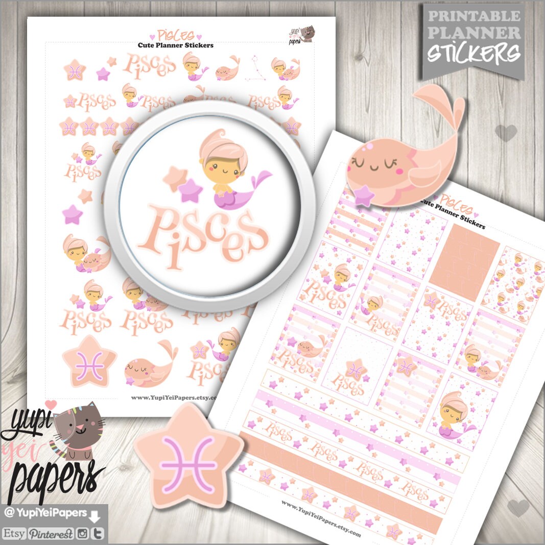 pisces stickers digital stickers zodiac stickers printable etsy