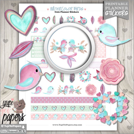 Bird Stickers Planner Stickers Printable Planner Stickers Etsy
