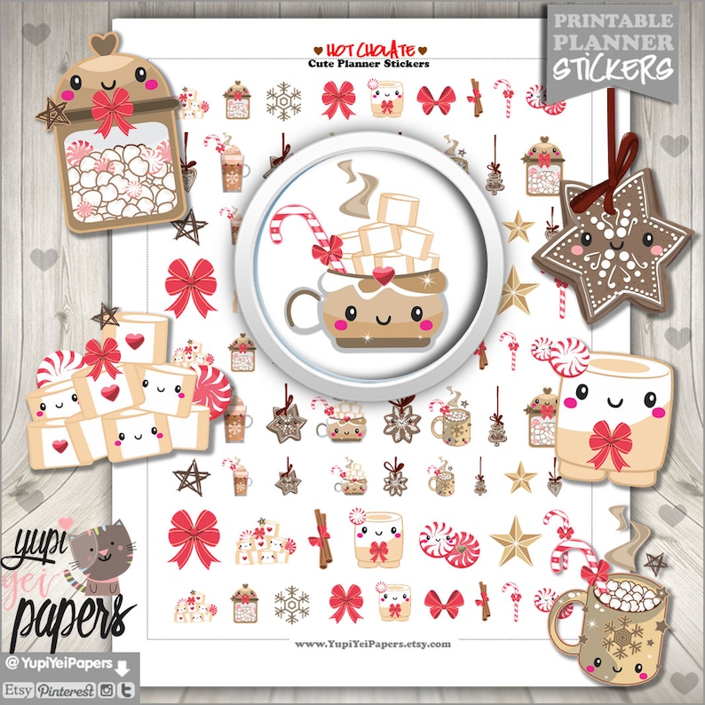 Hot Chocolate Stickers, Planner Stickers, Printable Planner Stickers, Hot Cocoa Stickers, Chocolate Stickers, Christmas Stickers 