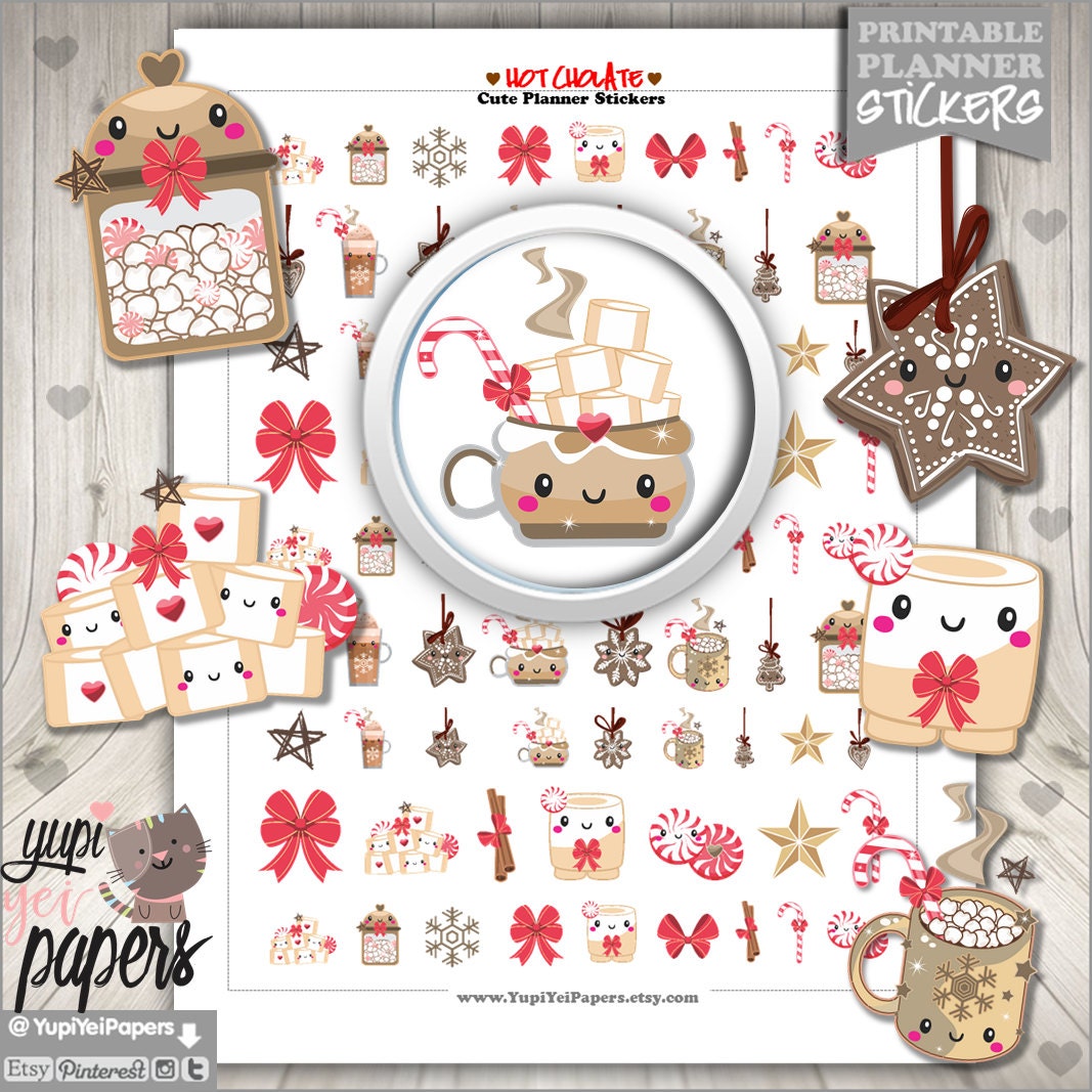 Hot Chocolate Stickers, Planner Stickers, Printable Planner Stickers, Hot Cocoa Stickers, Chocolate Stickers, Christmas Stickers