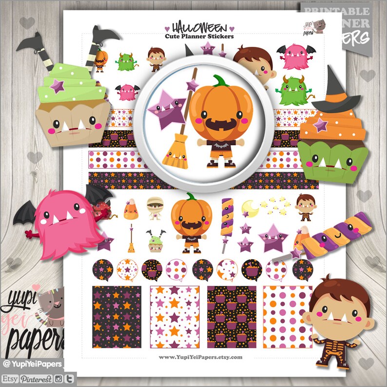 halloween stickers planner stickers printable stickers etsy