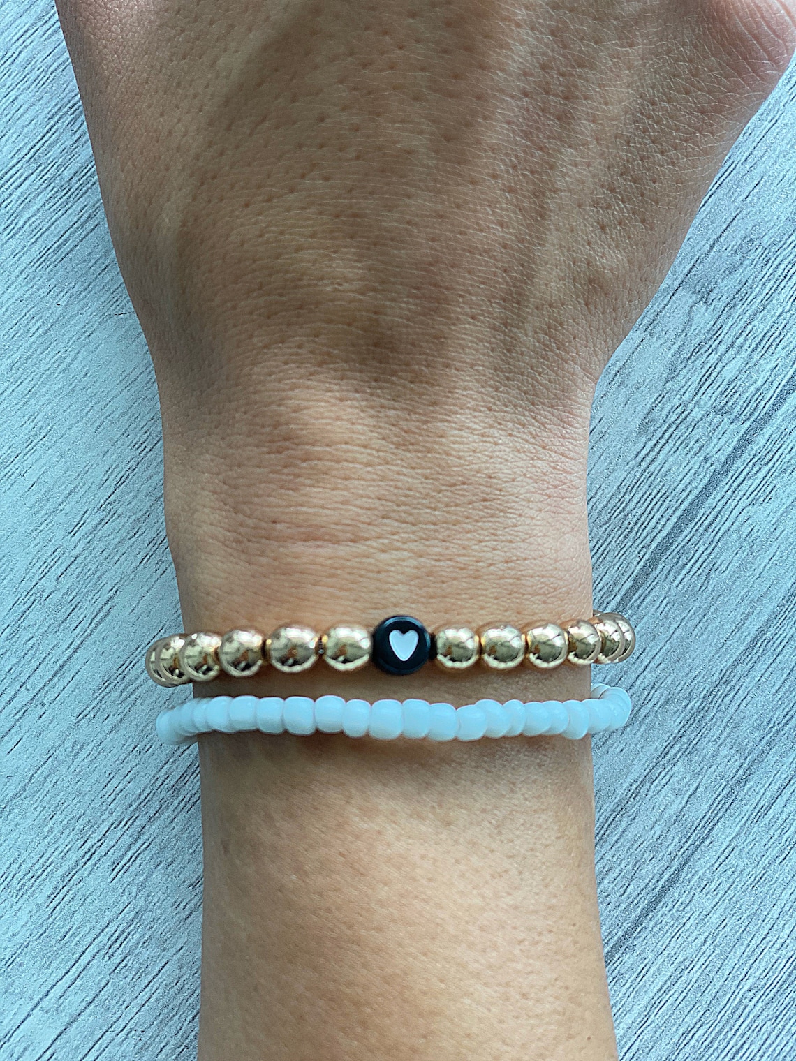 Gold Beaded Bracelet With Heart Etsy