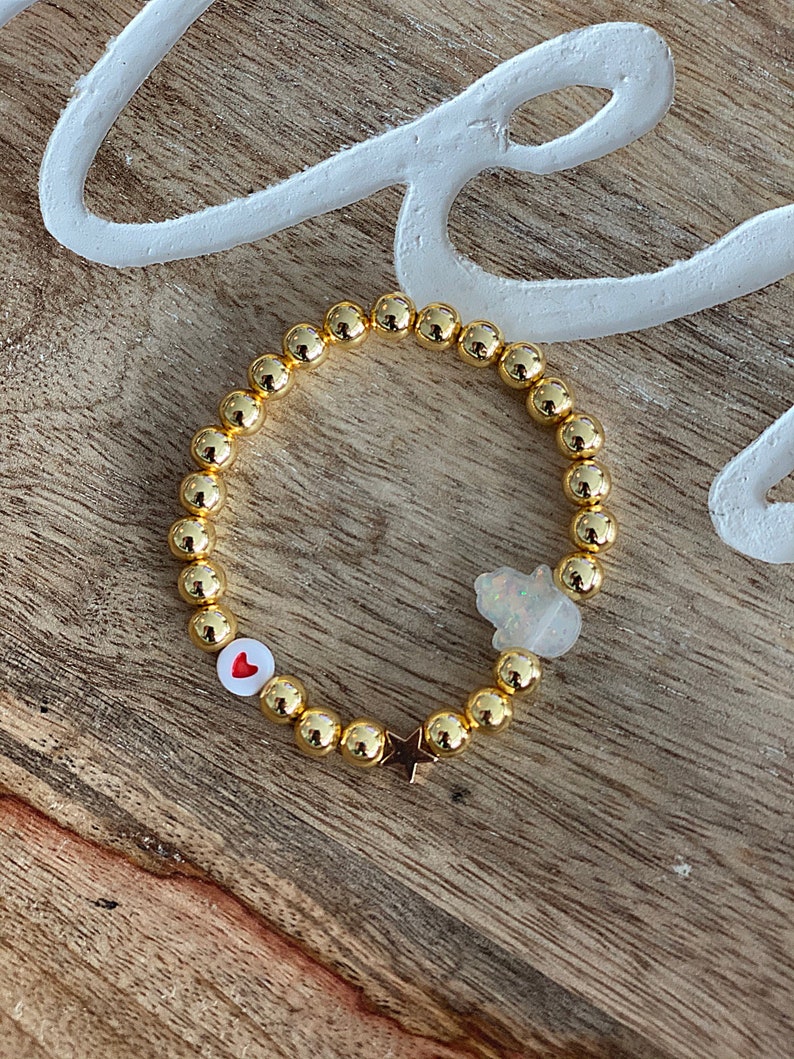 Gold Bead Bracelet with Charm
