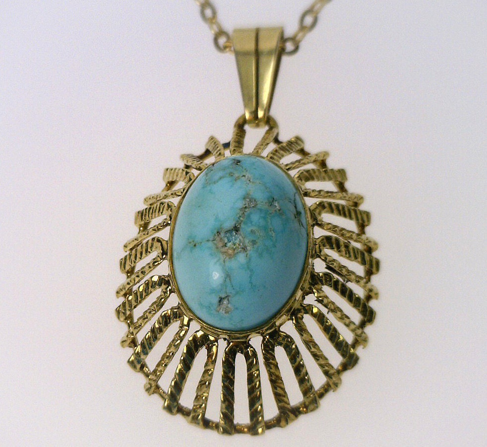 Product Image for Vintage 18&quot; 14K Gold Turquoise Sunburst Necklace vpl