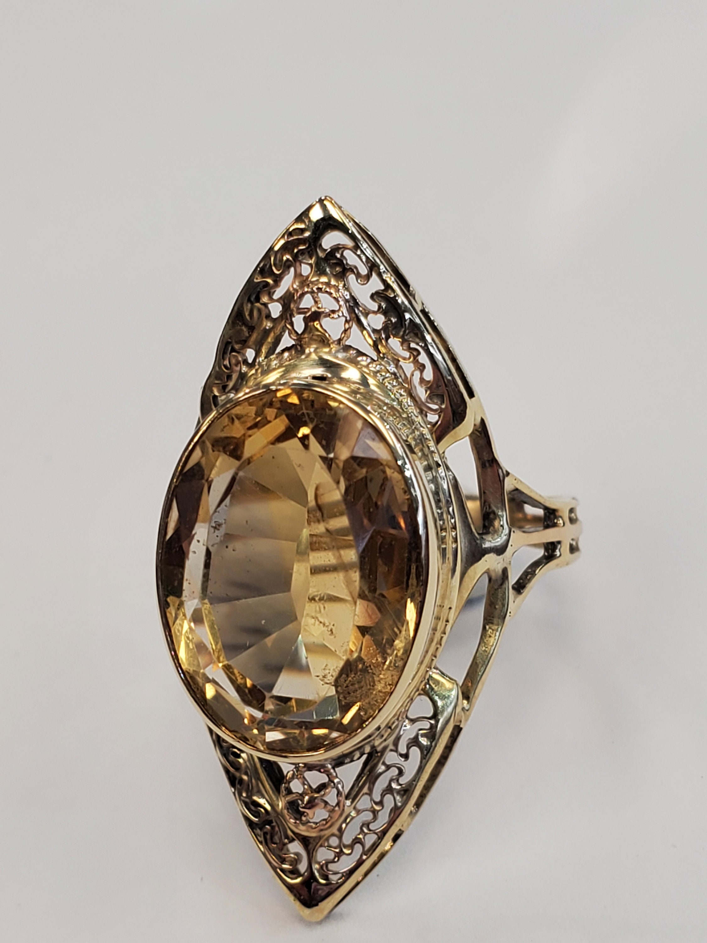 Product Image for Antique citrine filigree navette ring 14k yellow gold size 5.75