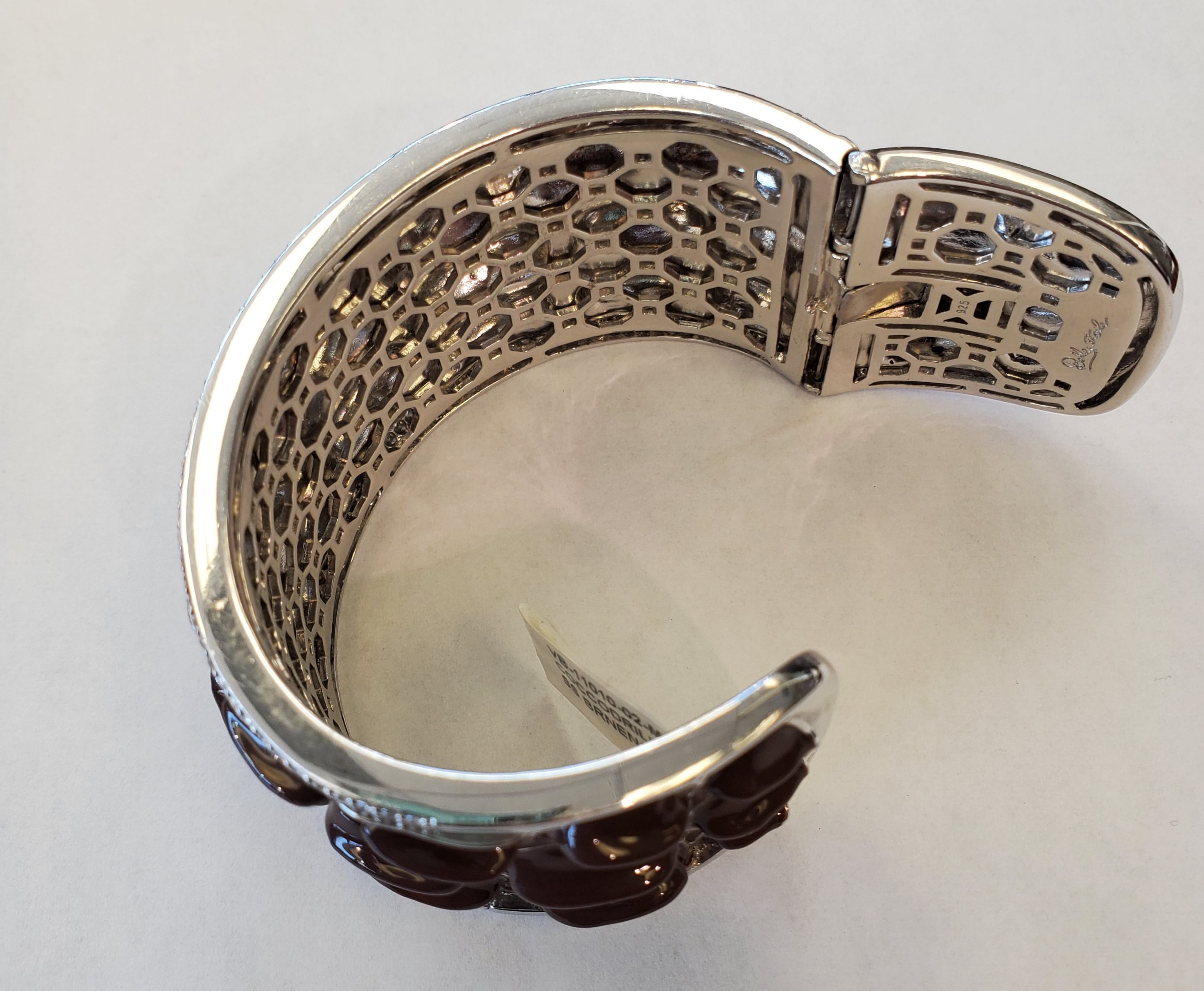 Product Image for Belle Etoile Croccodrillo brown enamel and CZ cuff bracelet