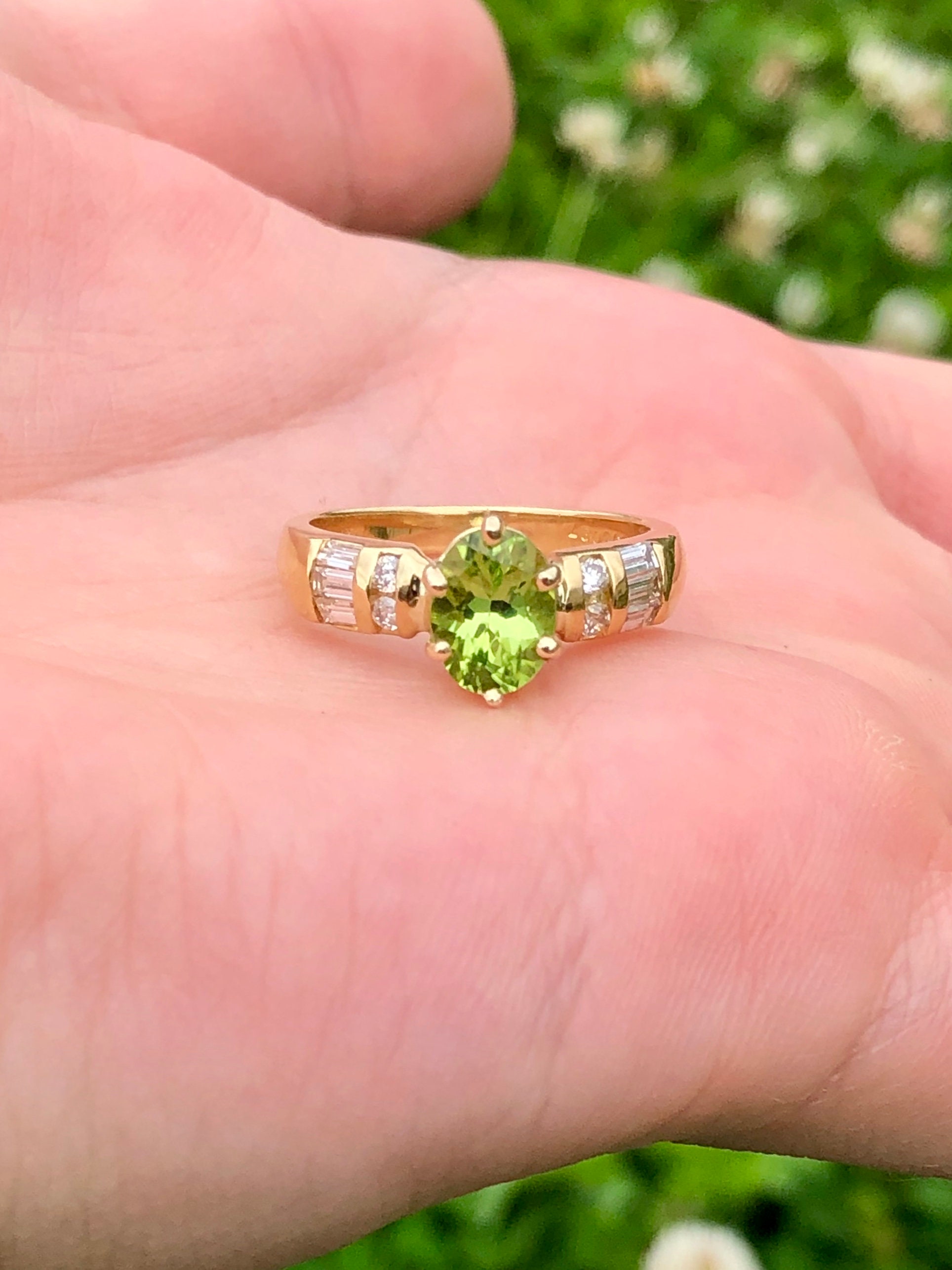 Product Image for 18K Gold 1.30CT Oval Peridot & .37CT Diamond Ring